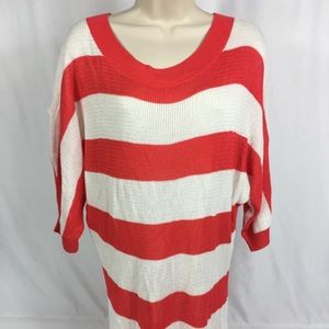 NY&C 3/4 Knit Scoop Neck Red/White Stripe Sweater